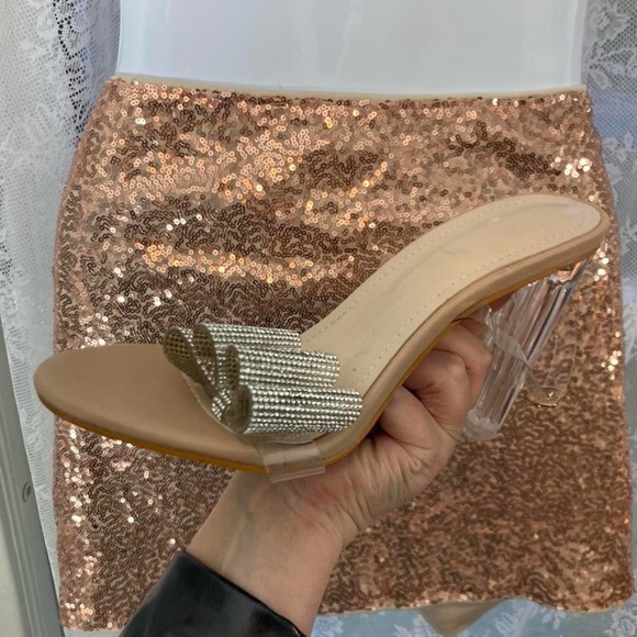 Clear heeled sandals with silver bow detail #glamour size 41 10-10.5 - Picture 4 of 7